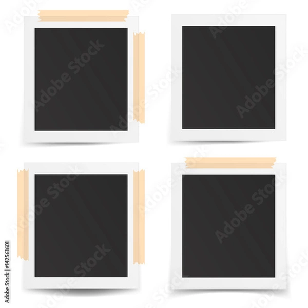 Fototapeta Set of realistic old photo frames isolated on white background. Template retro photo design. 3D illustration.