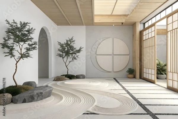 Fototapeta Abstract Geometric Wall Decor with Orange Black White and Red Shapes