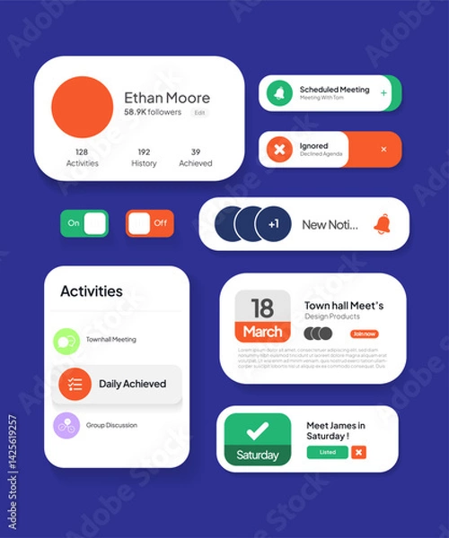 Fototapeta Productivity Editable UI Design Kit suitable for banner posters, design templates and web design elements