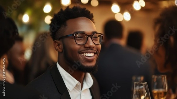 Fototapeta An individual evaluating their social skills in a networking event, observing nonverbal cues and communication styles,