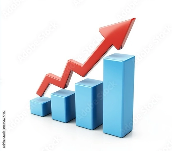 Fototapeta 3D Graph Showing Growth Against White Background