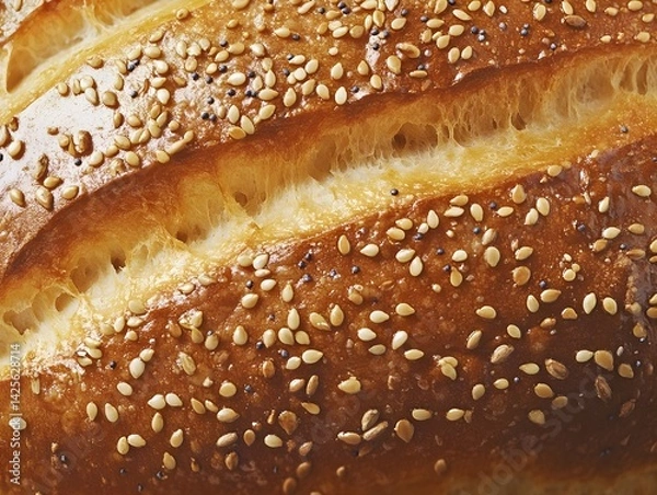 Obraz Close-Up of Artisan Bread with Seeds, Generative AI