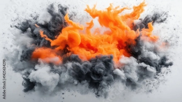 Obraz Abstract explosion of vibrant orange and dark gray ink