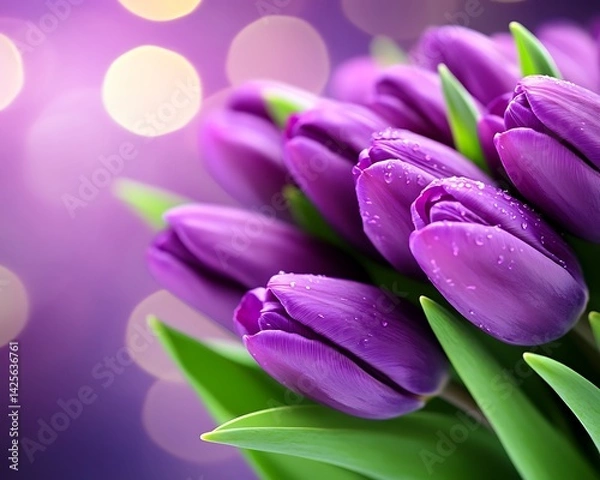 Obraz Purple Tulips Bokeh Background