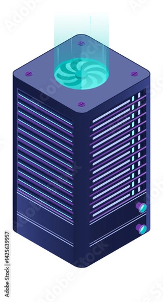 Fototapeta Isometric futuristic server. Isometric database or data center. Abstract blockchain. Computer storage. Cloud storage. Isometric technology