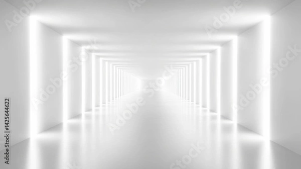 Obraz Minimalist White Room with Bright Linear Lighting and Infinite Perspective Interior Design