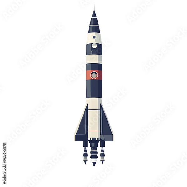 Fototapeta Modern of a rocket, a cartoon spaceship, isolated on a transparent background