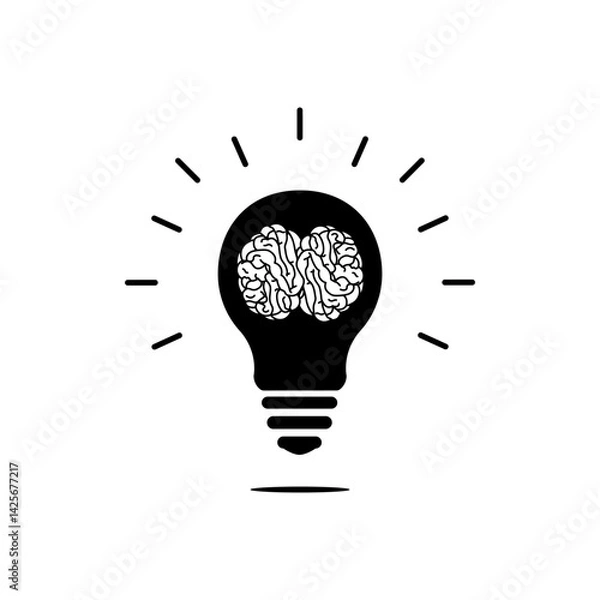 Fototapeta Creative idea, light bulb with brain inside icon.
