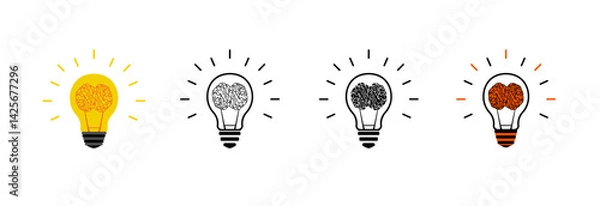 Fototapeta Creative idea, light bulb with brain inside icon.