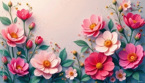 Fototapeta Subtle repeating floral motif on a plain background , stem, wallpaper, green