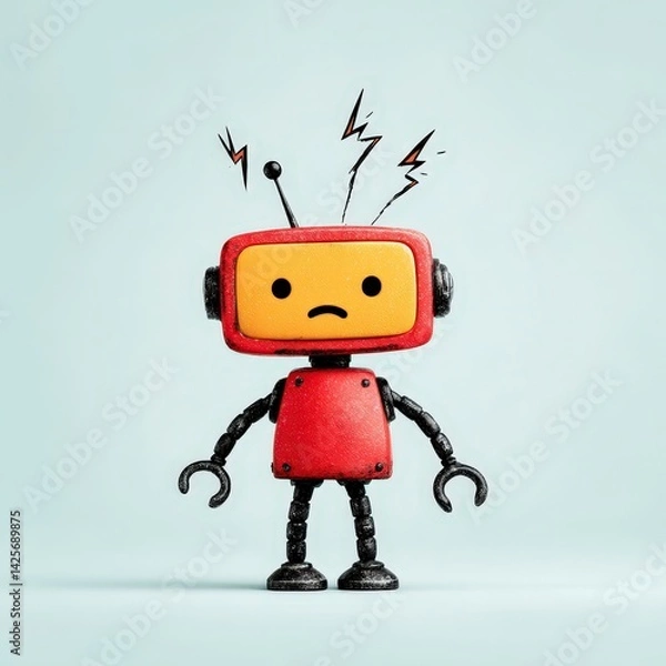 Obraz Sad Robot  AI Error  Malfunction  Troubleshooting  Broken System  Digital Problem  Technol