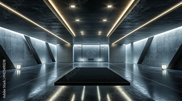 Fototapeta A futuristic yoga space illuminated with diffused ceiling lights