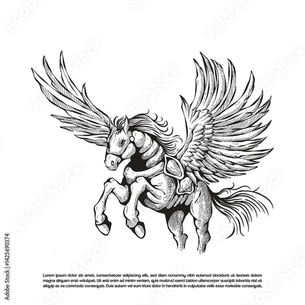 Obraz Hand drawn mythical flying horse vector isolated on white background