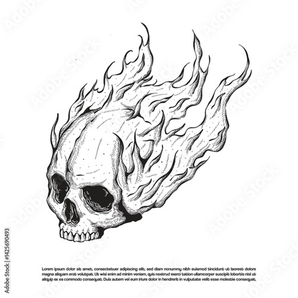 Obraz Vintage hand drawn Burning skull face vector isolated on white background
