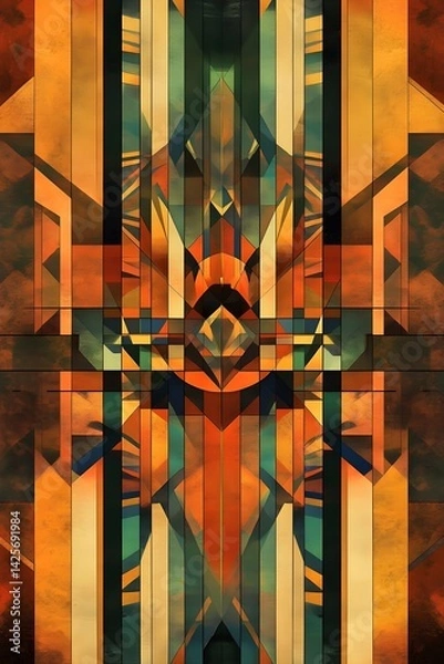 Obraz Intricate Geometric Patterns in Bold Earth Tones, Generative AI