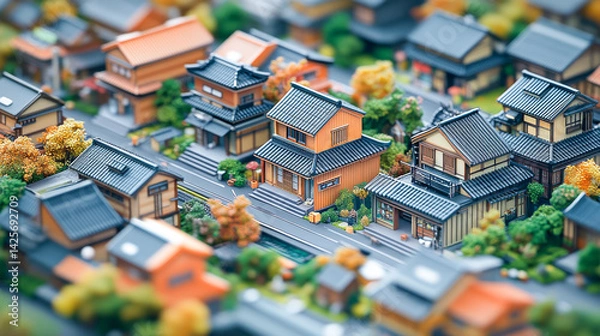 Fototapeta 日本の住宅地（イラスト）