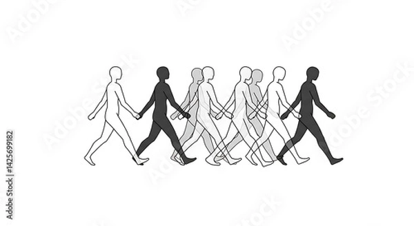 Fototapeta Continuous Walking Cycle Animation Frames of Diverse People Holding Hands