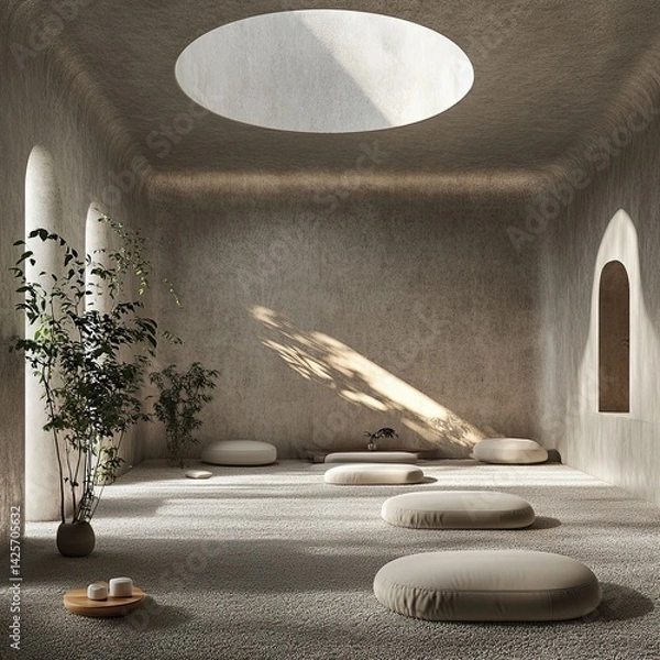 Fototapeta A serene meditation-inspired space with soft fluffy carpeting covering all directions