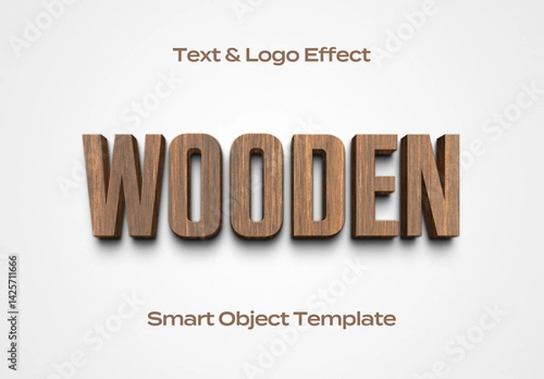Fototapeta Wood Texture Wall Sign 3D Text Logo Style Effect Mockup Logotype Template Shape