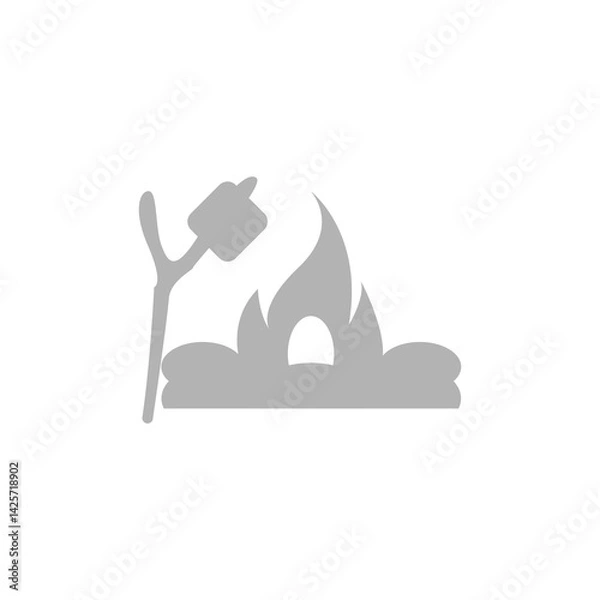 Fototapeta campfire icon, roasting marshmallows on a stick, camping on a white background, vector illustration