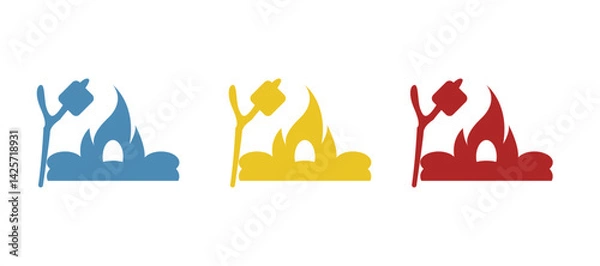 Fototapeta campfire icon, roasting marshmallows on a stick, camping on a white background, vector illustration