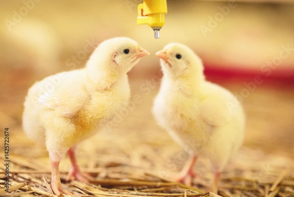 Obraz Two little chicks drinking water
