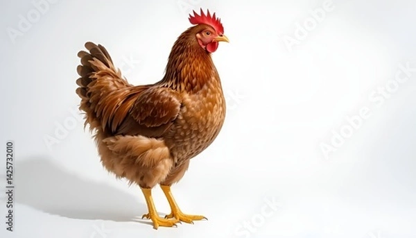 Obraz A brown hen standing on a white background