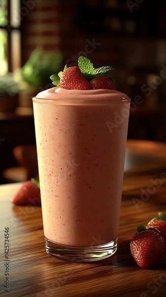 Obraz Strawberry Smoothie on Wooden Table