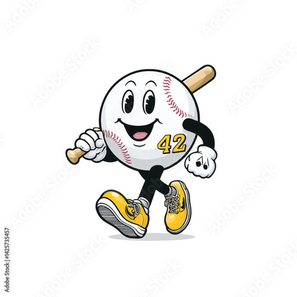 Obraz Walking Baseball cartoon mascot illustration design character vector- Adobe Illustrator Artwork