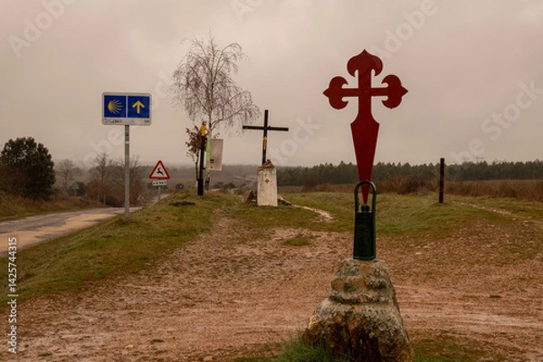 Fototapeta Wegzeichen am Camino de Santiago