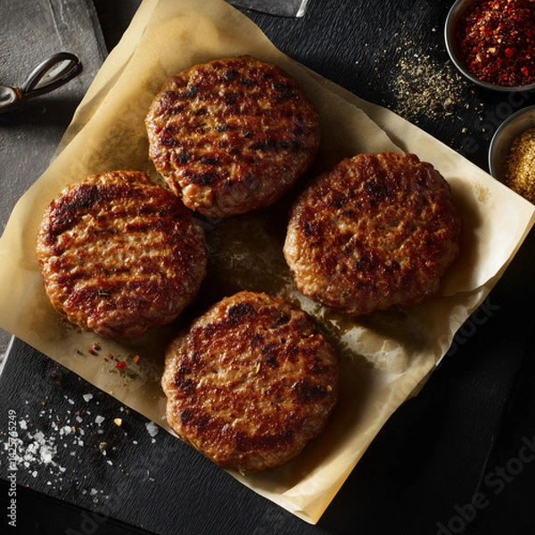 Fototapeta hackbraten, boulette, fleischpflanzerl, firkadelle, papier, essen, fleisch, mahl, abendessen, teller, rind, essgeschirr, lunch, steak, gebraten, fleischklösschen, köstlich, gegrillt, kochen, sauce, we