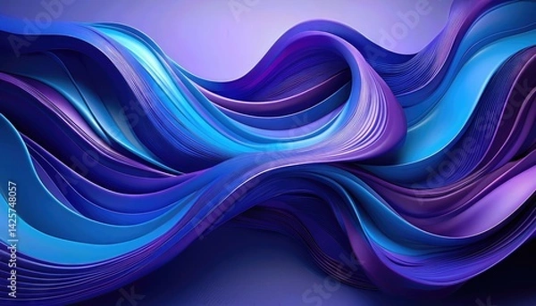 Fototapeta 3D Abstract Digital Artwork Vibrant BluePurple Flow, Modern Ribbons in a Futuristic Setting, Exploring Infinite Possibilities with Energetic Fluidity