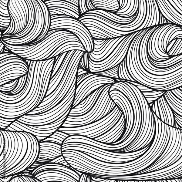 Fototapeta A seamless vector pattern featuring abstract line art waves created with flowing black lines and dynamic movement