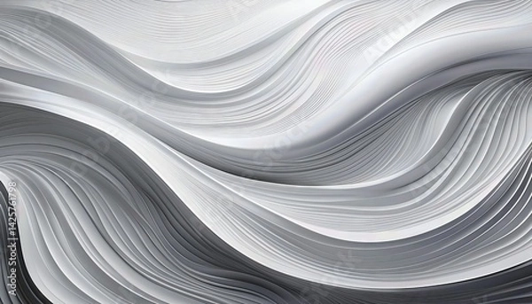 Fototapeta Elegant Abstraction White and Gray Tapestry of Lines, Waves, and Shapes, Exuding a Sense of Grace and Dynamic Energy