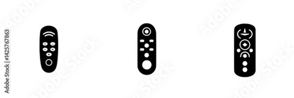 Fototapeta Set of black remote control icons displayed on a white background, suitable for various digital applications and interfaces