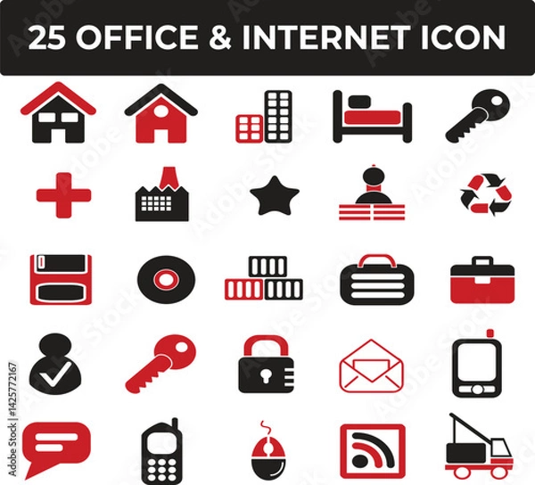 Obraz Collection of Twenty-Five Red Black Office Internet Icons Website Design Elements