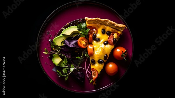 Obraz Homemade traditional salty pie with vegetable filling on black background