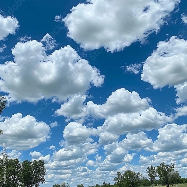 Fototapeta Sunny Sky, Fluffy Clouds, Trees