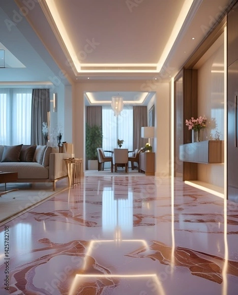 Fototapeta High-End Interior Decor with Glossy Marble and Soft Light