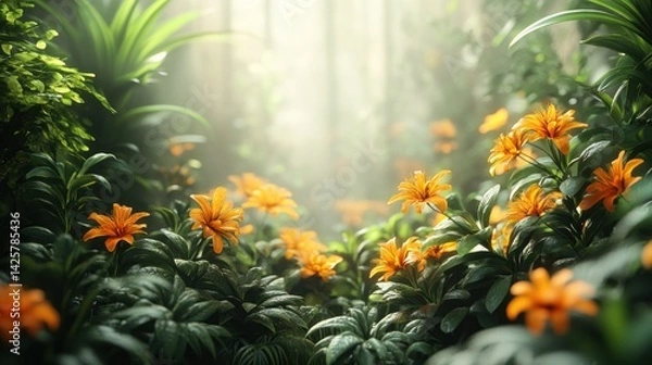 Obraz Lush orange flowers in a sunlit jungle