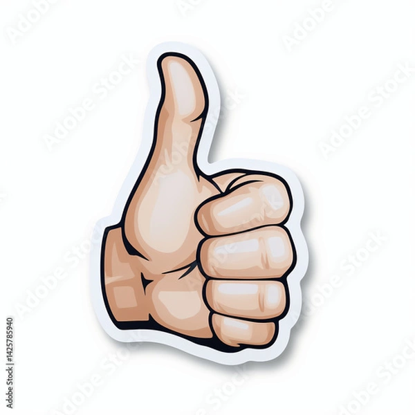 Obraz Thumbs Up Cartoon Gesture Representing Approval and Positivity in Bold Illustration

