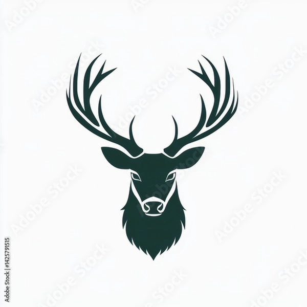 Fototapeta Regal Deer Head with Majestic Antlers: Forest Wildlife Icon for Nature and Design Projects