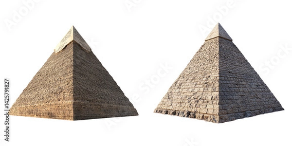 Fototapeta Great pyramids of Egypt with stone texture isolated on transparent background perfect for history, travel, and desert-themed visuals