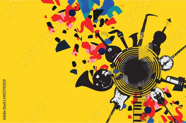 Obraz Music background with various musical instruments – vector illustration