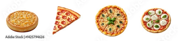 Fototapeta Variety of delicious pizzas, food, appetizer, snack, cut out transparent