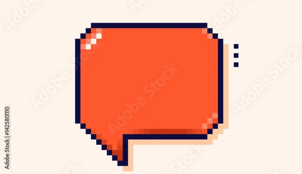Fototapeta Speech bubble with orange background drawn in pixel art style.