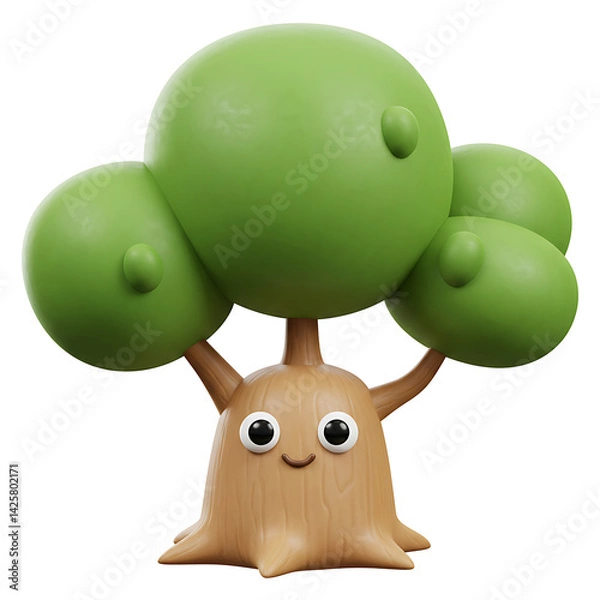 Fototapeta Smiling Cartoon Tree Character 3D Render