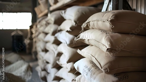 Fototapeta A pile stack flour sacks, Generative AI illustrations.