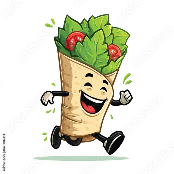 Obraz Walking Burrito cartoon mascot illustration design character vector- Adobe Illustrator Artwork
