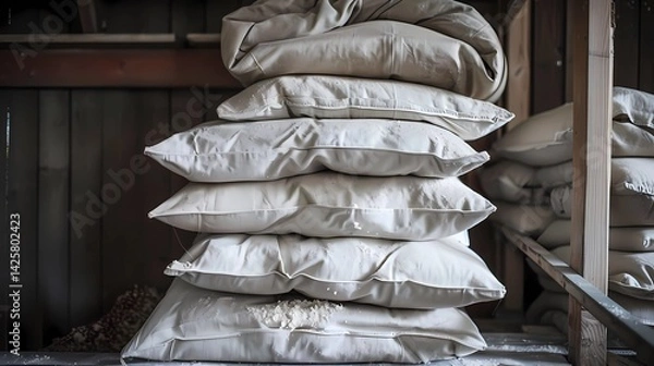 Fototapeta A pile stack flour sacks, Generative AI illustrations.